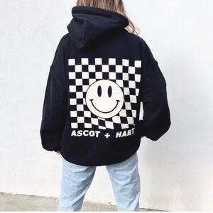 ASCOT + HART Smiley Face Black Hoodie in Medium